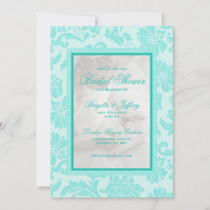 Elegant teal damask custom wedding invitation