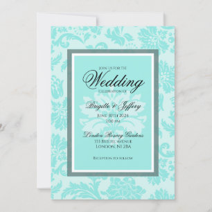 Elegant teal damask wedding invitation