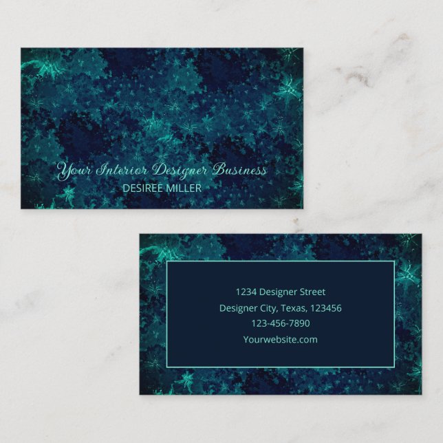Elegant Teal Dark Navy Blue Unique Watercolor Business Card (Front/Back)