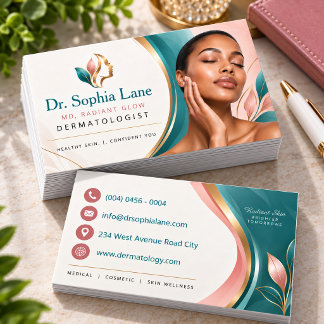 Elegant Teal Dermatologist Skin Care Business Card