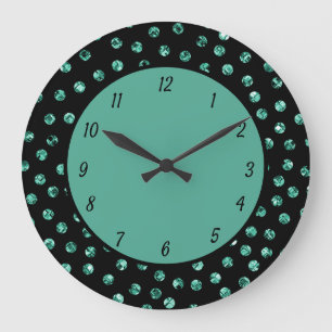 Elegant Teal Diamond Gems Glam Sparkle Large Clock