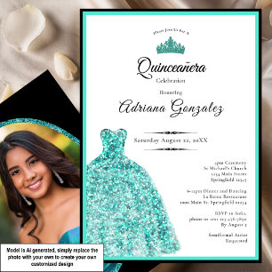 Elegant teal dress 15th birthday Quinceanera Invitation