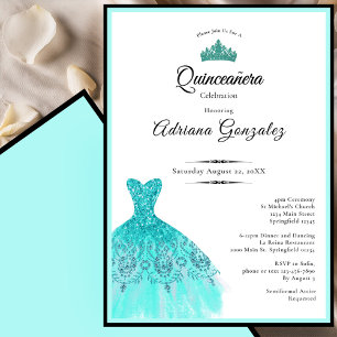 Elegant teal dress 15th birthday Quinceanera Invitation