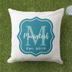Elegant Teal Family Monogram Initial Cushion
