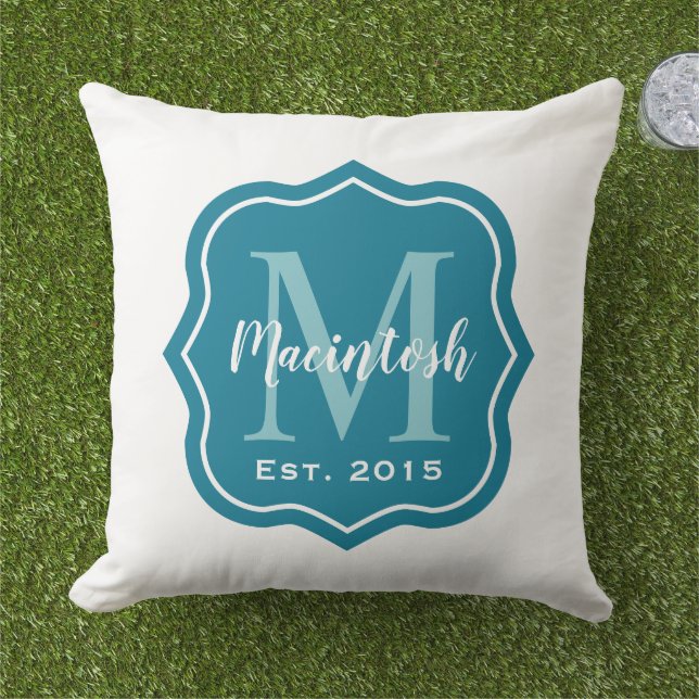 Elegant Teal Family Monogram Initial Cushion (Grass)