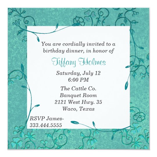 Elegant Teal Fleur birthday invitation