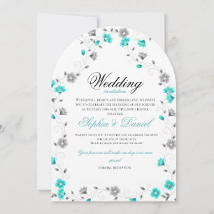 Elegant Teal Floral Arch Wedding Invitation