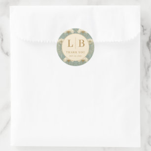 Elegant Teal Floral Classic Round Sticker