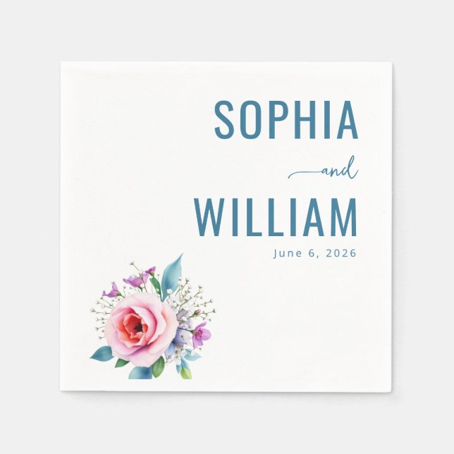 Elegant Teal Floral Napkin (Front)