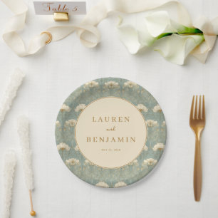 Elegant Teal Floral Paper Plate