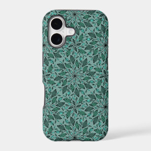 Elegant Teal Floral Pattern with Leaf Mandala