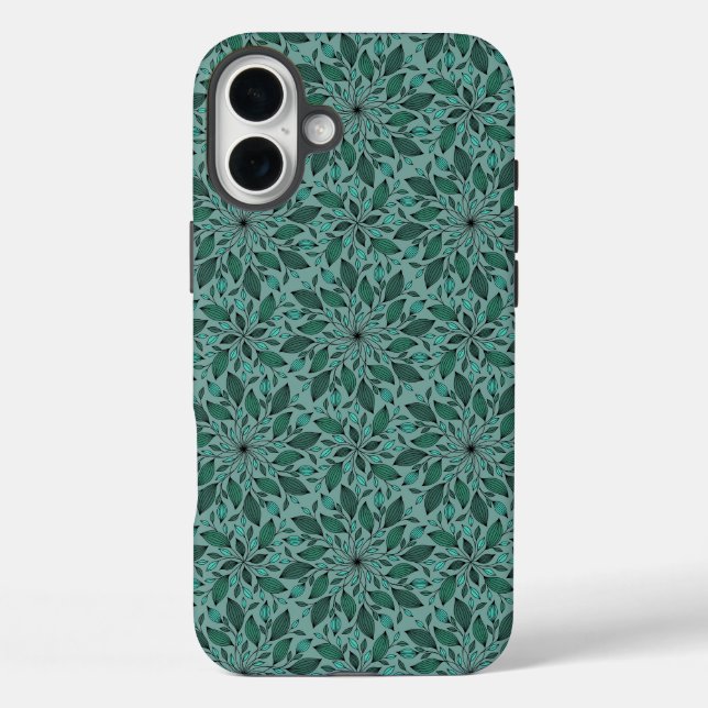 Elegant Teal Floral Pattern with Leaf Mandala  Case-Mate iPhone Case (Back)