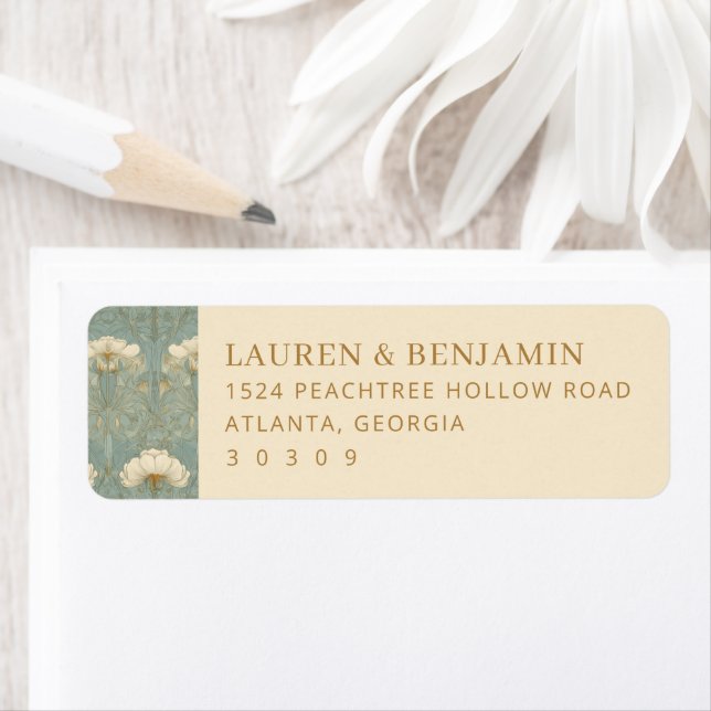 Elegant Teal Floral Return Address Label (Insitu)