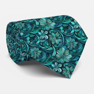 Elegant teal floral tiled pattern  tie