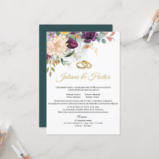 Elegant Teal Floral Wedding Invitation