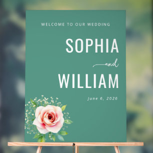 Elegant Teal Floral Wedding Sign