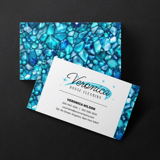 Elegant Teal Gemstone Crystals House Cleaning Maid Business Card (Creator Uploaded)