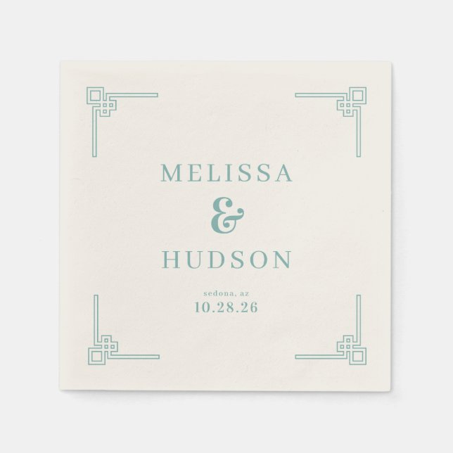 Elegant Teal Geometric Napkin (Front)