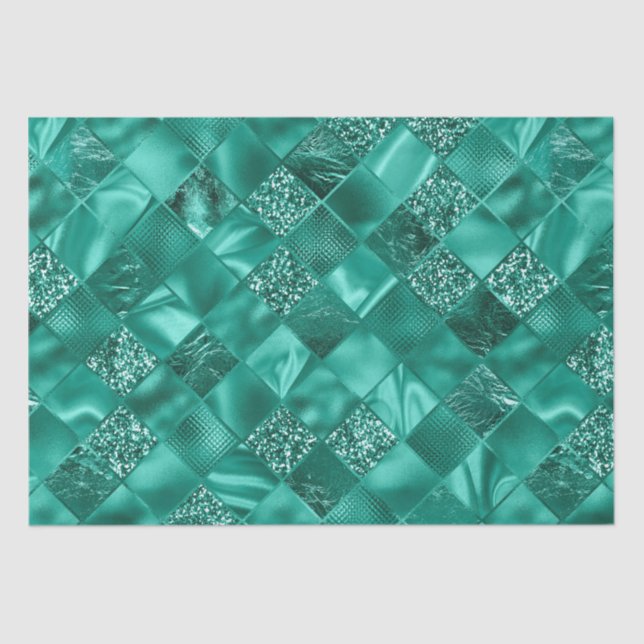 Elegant Teal Glitter Diamond Lattice Pattern Tissue Paper (Front)