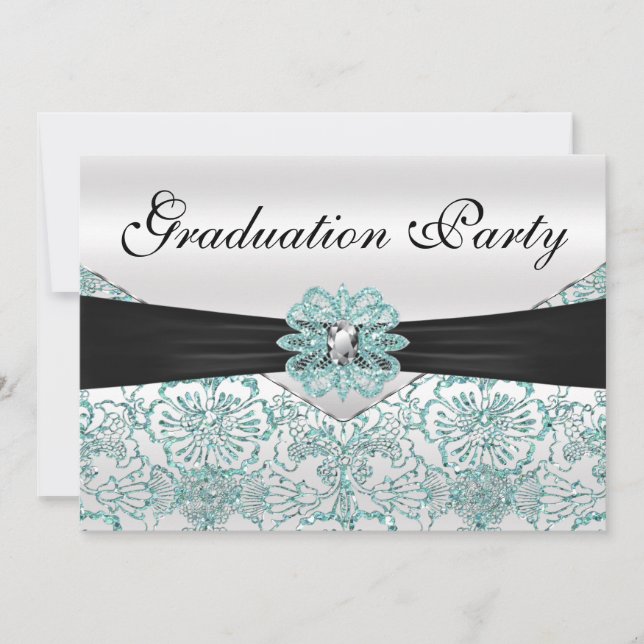 Elegant Teal Glitter Graduation Party Invitation (Front)