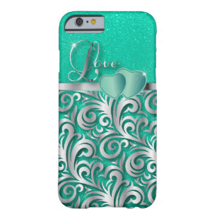 Elegant Teal Glitter Love Barely There iPhone 6 Case