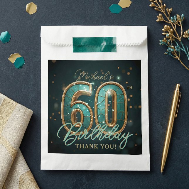 Elegant Teal Gold 60th Birthday Party Thank You Favour Bag (Creator Uploaded)