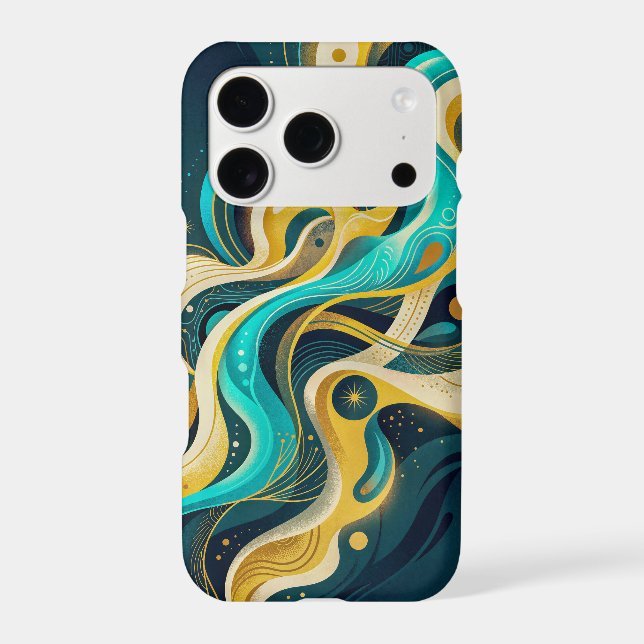 Elegant Teal Gold Abstract Flow Art (Back)