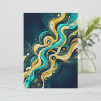 Elegant Teal Gold Abstract Flow Art Invitation