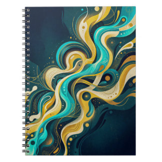 Elegant Teal Gold Abstract Flow Art Notebook