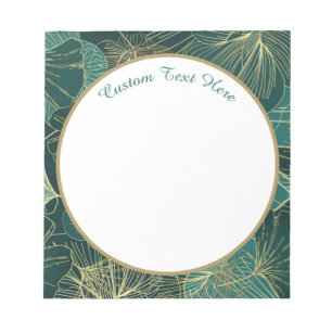 Elegant Teal Gold Abstract Foliage Pattern Notepad