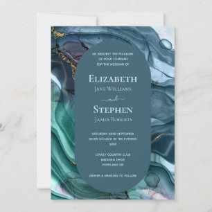 Elegant Teal & Gold Agate Wedding Invitation