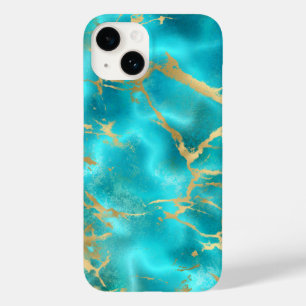 Elegant Teal Gold Aqua Blue Marble  Case-Mate iPhone 14 Case
