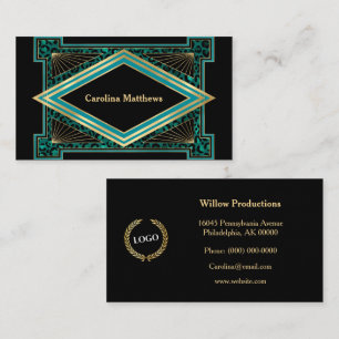 Elegant Teal Gold Art Deco Business Card