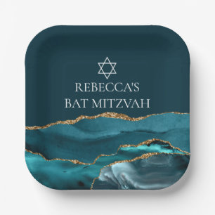Elegant Teal Gold Bat Mitzvah Party Custom Paper Plate