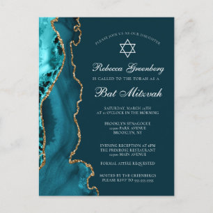 Elegant Teal Gold Bat Mitzvah Party Invitation Postcard