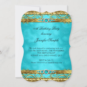 Elegant Teal Gold Damask Pearl Birthday Party Invitation
