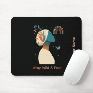 Elegant Teal & Gold Female Profile Illustration Mouse Pad