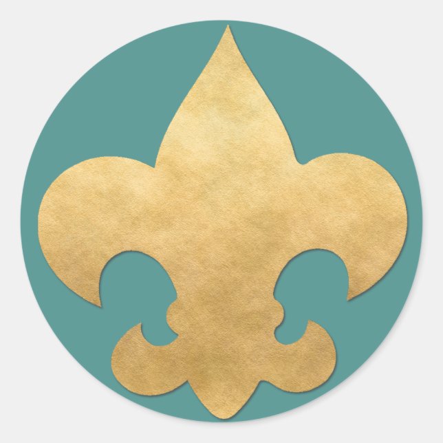 Elegant Teal & Gold Fleur De Lis Stickers Seals (Front)