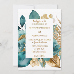 Elegant Teal & Gold Floral wedding Invitation