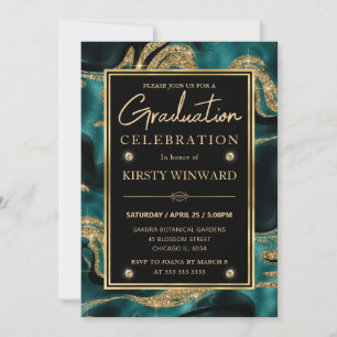 Elegant Teal Gold Foil Marble Graduation Invitation