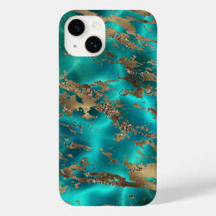 Elegant Teal Gold Gemstone Marble  Case-Mate iPhone 14 Case