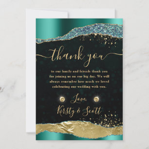 Elegant Teal & Gold Glitter Glam Tears Wedding Thank You Card