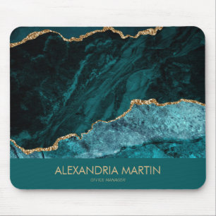 Elegant Teal Gold Glitter Marble Office   Mouse Pad