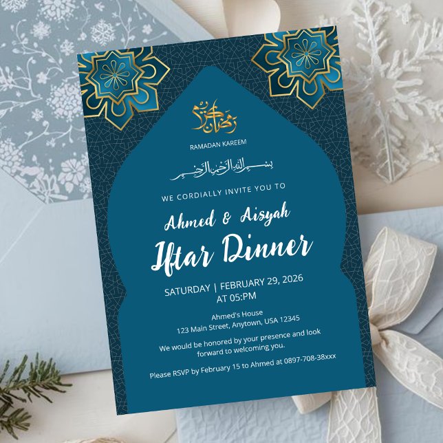 Elegant Teal Gold Islamic Ramadan Iftar Invitation (Creator Uploaded)
