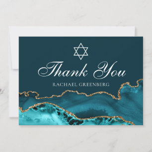 Elegant Teal Gold Jewish Star of David Flat Thank You Card