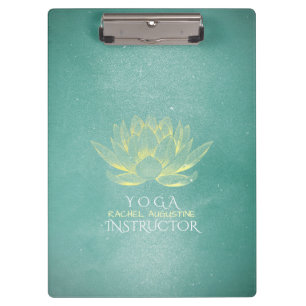 Elegant Teal Gold Lotus Yoga Mediation instructor Clipboard