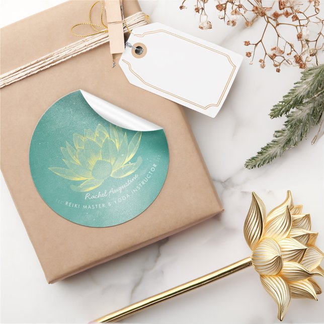 Elegant Teal Gold Lotus YOGA Meditation Instructor Classic Round Sticker (Creator Uploaded)