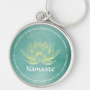 Elegant Teal Gold Lotus YOGA Meditation Instructor Key Ring