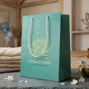 Elegant Teal Gold Lotus YOGA Meditation Instructor Medium Gift Bag