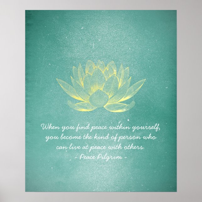Elegant Teal Gold Lotus YOGA Meditation Instructor Poster (Front)